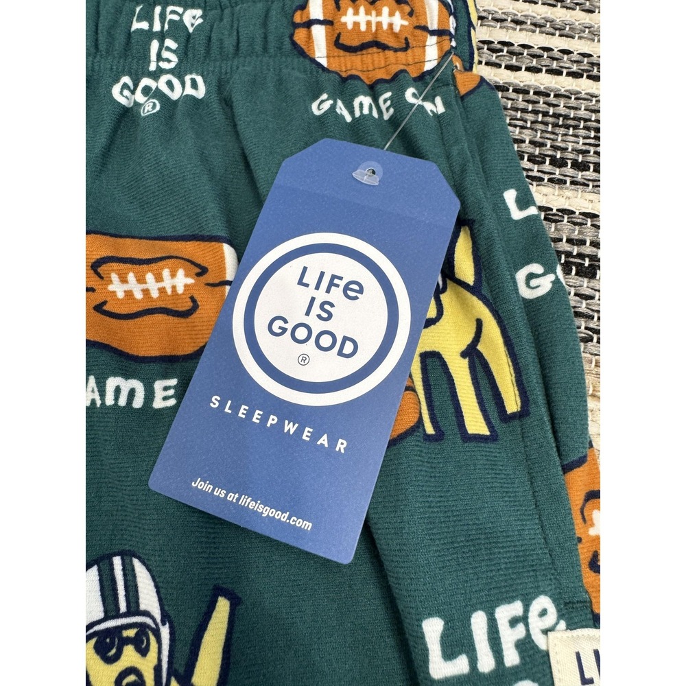 Life Is Good Pajama Pants Mens Small Green Game On Dog Football Lounge Sleepwear - Picture 13 of 14